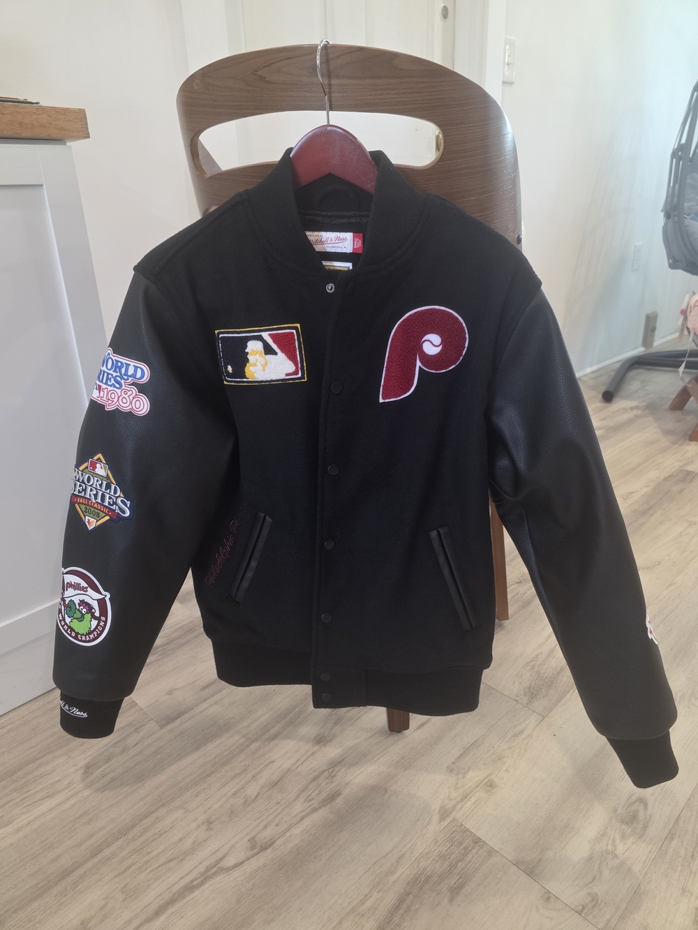 Mitchell & Ness Black Cooperstown Collection Jacket with Gold Patch-Unisex